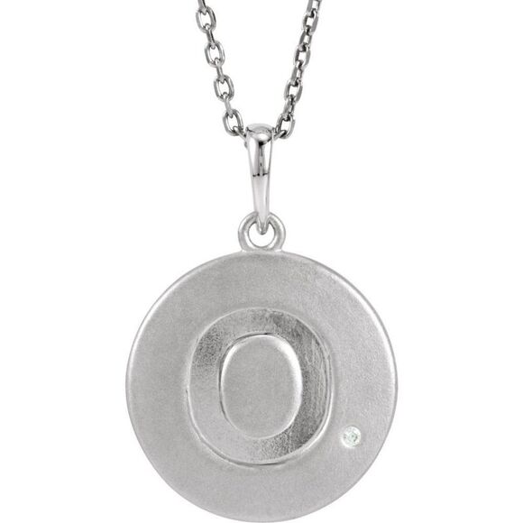 The Emma Sterling Silver Diamond Block Initial O Disc Necklace 18 In.
